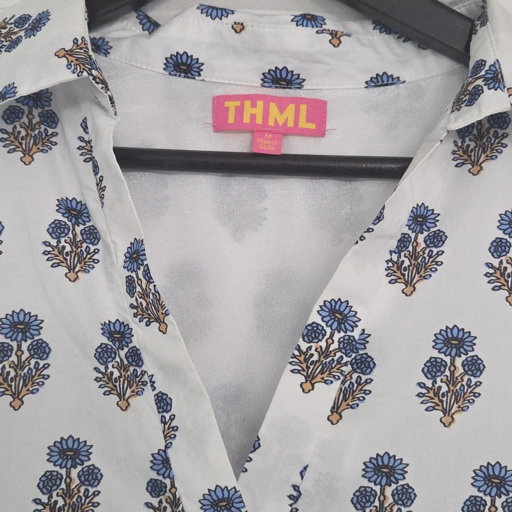 THML Beautiful Cotton Dress...White With Blue Floral Pattern. Great Condition! - Picture 3 of 16